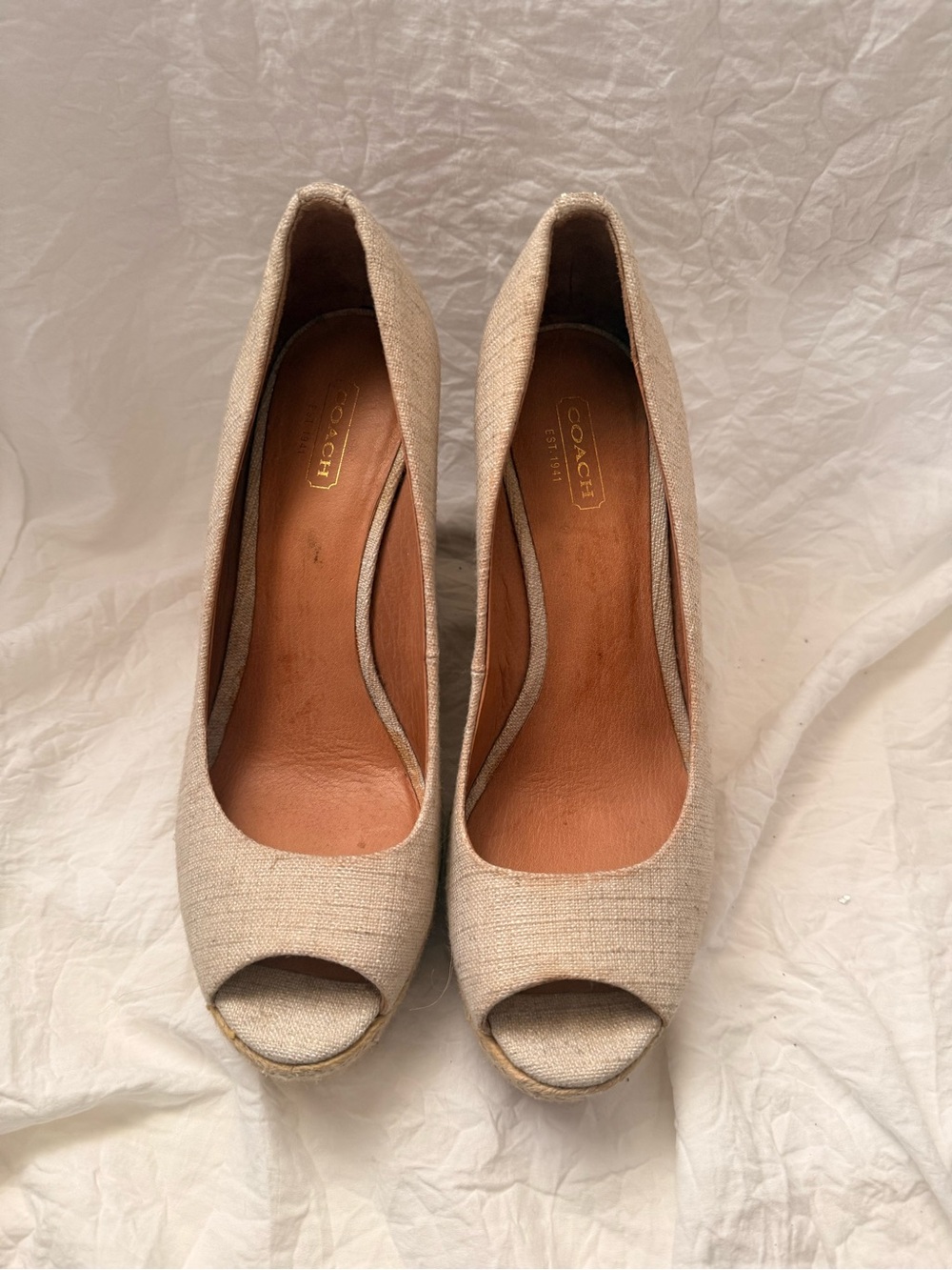 Coach Cream Peep-Toe Wedge Heels